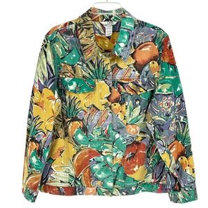 Vintage Stonebridge Tropical Fruit Jacket 1X Cotton Denim Style 90s Resort Bold